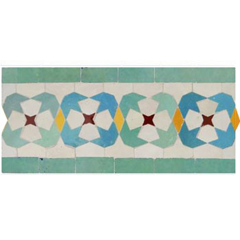 Mosaic House Moroccan tile Mshita 1-12-13-18-7 White Light Green Light Turquoise Yellow Red  zellige, mosaic, zellij, border, glaze, intricate, traditional 